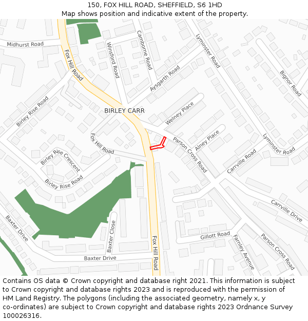150, FOX HILL ROAD, SHEFFIELD, S6 1HD: Location map and indicative extent of plot