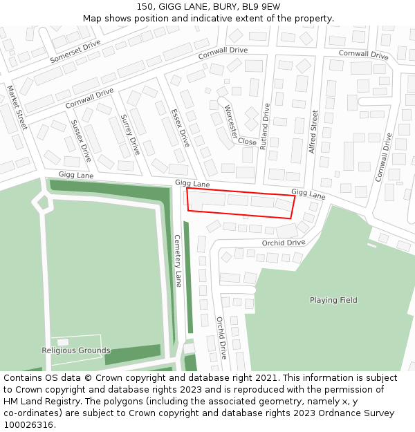 150, GIGG LANE, BURY, BL9 9EW: Location map and indicative extent of plot