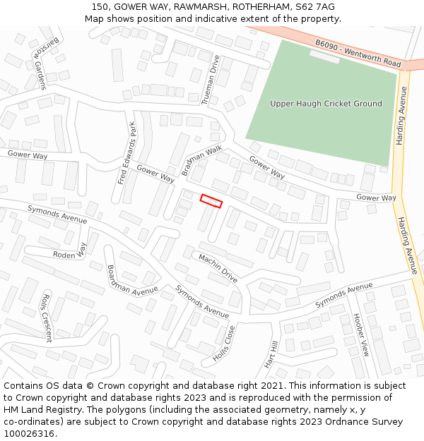 150, GOWER WAY, RAWMARSH, ROTHERHAM, S62 7AG: Location map and indicative extent of plot