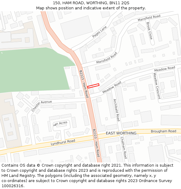 150, HAM ROAD, WORTHING, BN11 2QS: Location map and indicative extent of plot