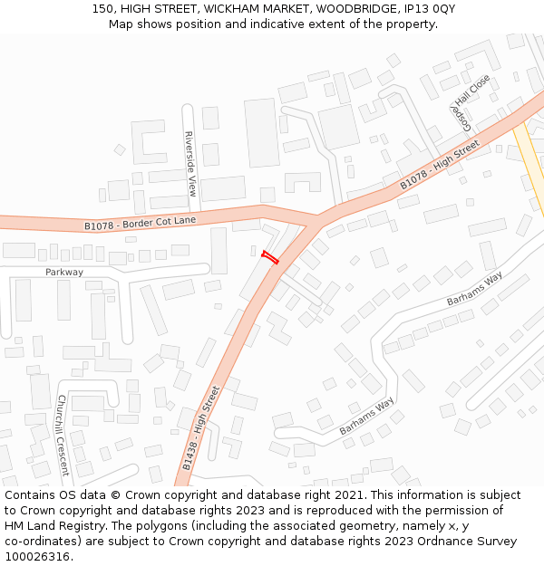 150, HIGH STREET, WICKHAM MARKET, WOODBRIDGE, IP13 0QY: Location map and indicative extent of plot