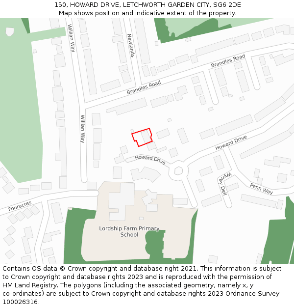 150, HOWARD DRIVE, LETCHWORTH GARDEN CITY, SG6 2DE: Location map and indicative extent of plot