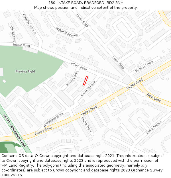 150, INTAKE ROAD, BRADFORD, BD2 3NH: Location map and indicative extent of plot