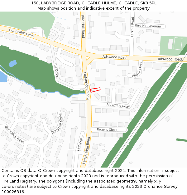 150, LADYBRIDGE ROAD, CHEADLE HULME, CHEADLE, SK8 5PL: Location map and indicative extent of plot