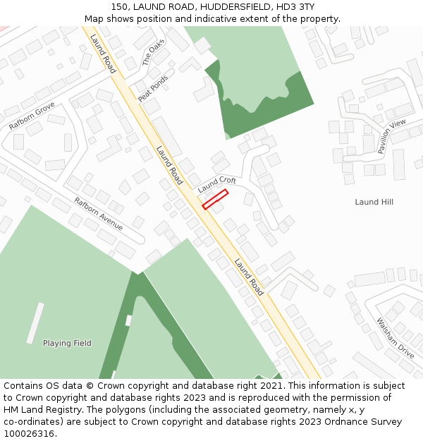 150, LAUND ROAD, HUDDERSFIELD, HD3 3TY: Location map and indicative extent of plot