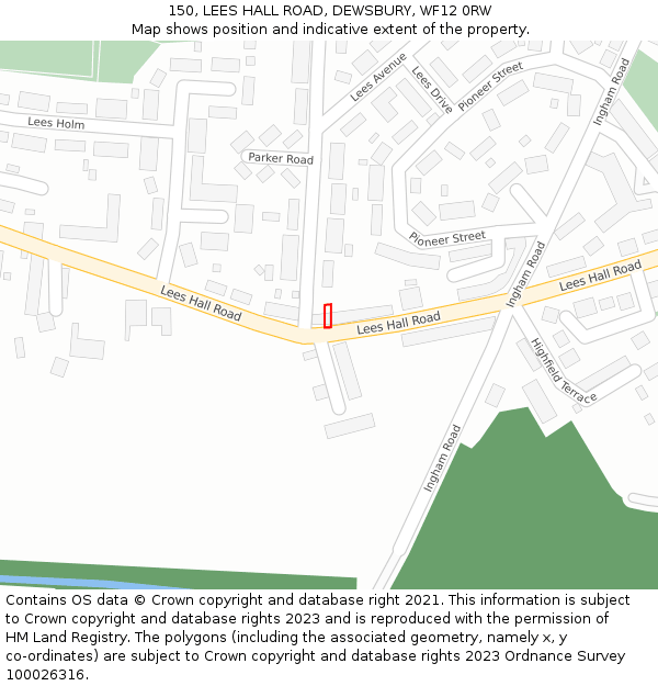 150, LEES HALL ROAD, DEWSBURY, WF12 0RW: Location map and indicative extent of plot