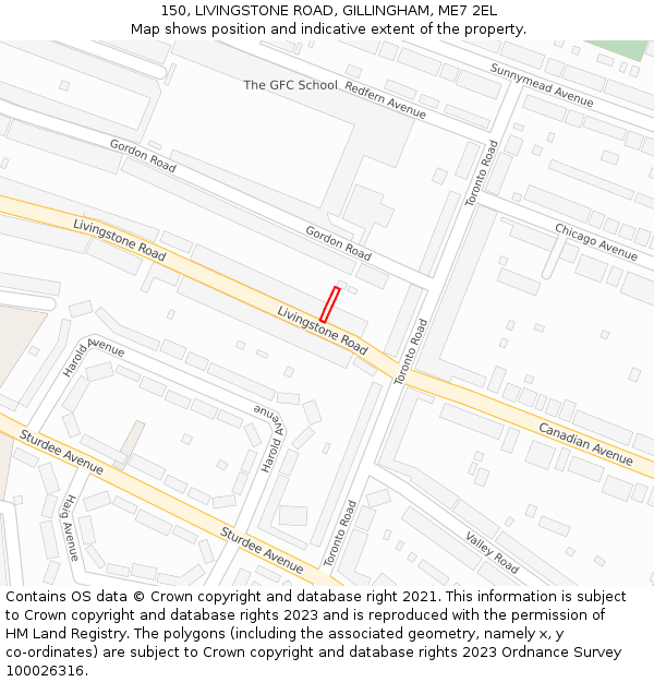 150, LIVINGSTONE ROAD, GILLINGHAM, ME7 2EL: Location map and indicative extent of plot