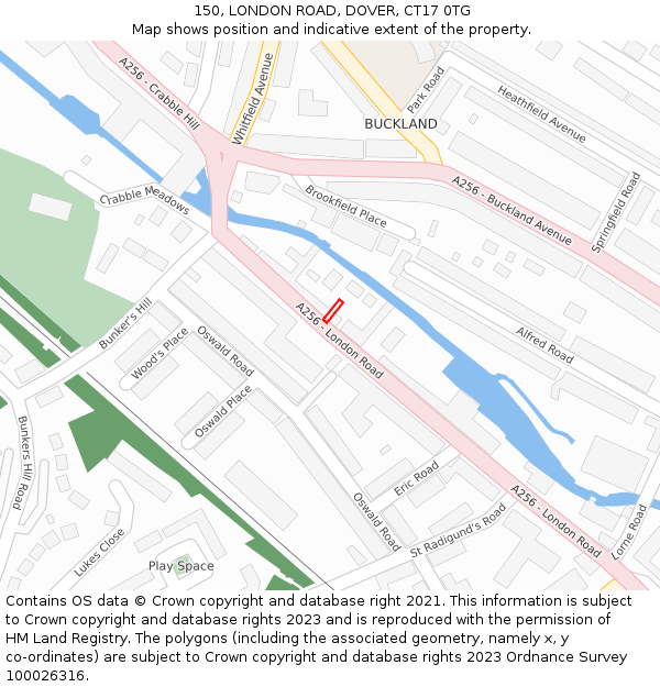 150, LONDON ROAD, DOVER, CT17 0TG: Location map and indicative extent of plot