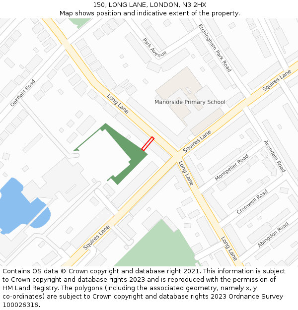 150, LONG LANE, LONDON, N3 2HX: Location map and indicative extent of plot