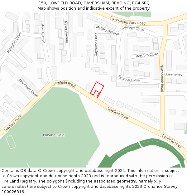 150, LOWFIELD ROAD, CAVERSHAM, READING, RG4 6PQ: Location map and indicative extent of plot