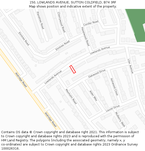 150, LOWLANDS AVENUE, SUTTON COLDFIELD, B74 3RF: Location map and indicative extent of plot
