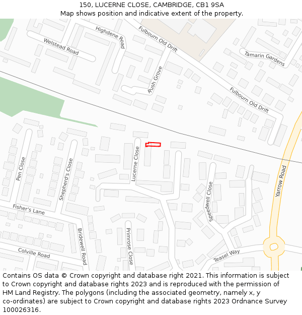 150, LUCERNE CLOSE, CAMBRIDGE, CB1 9SA: Location map and indicative extent of plot