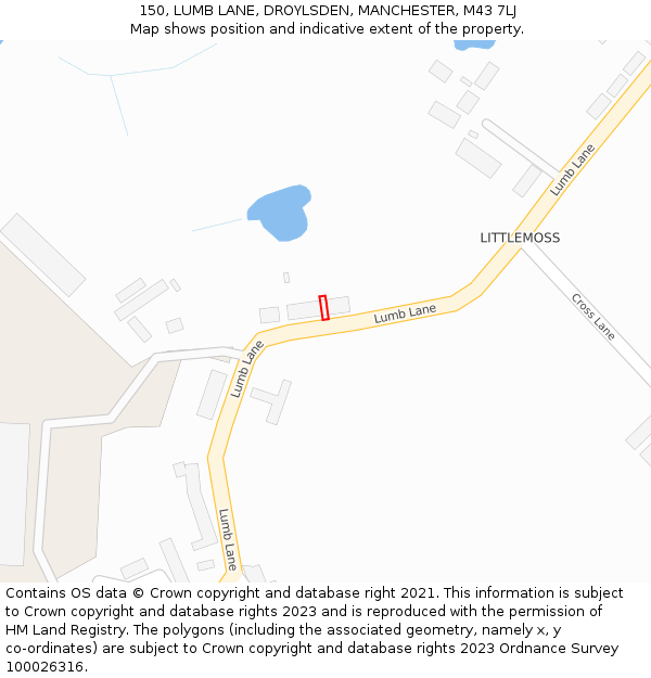 150, LUMB LANE, DROYLSDEN, MANCHESTER, M43 7LJ: Location map and indicative extent of plot