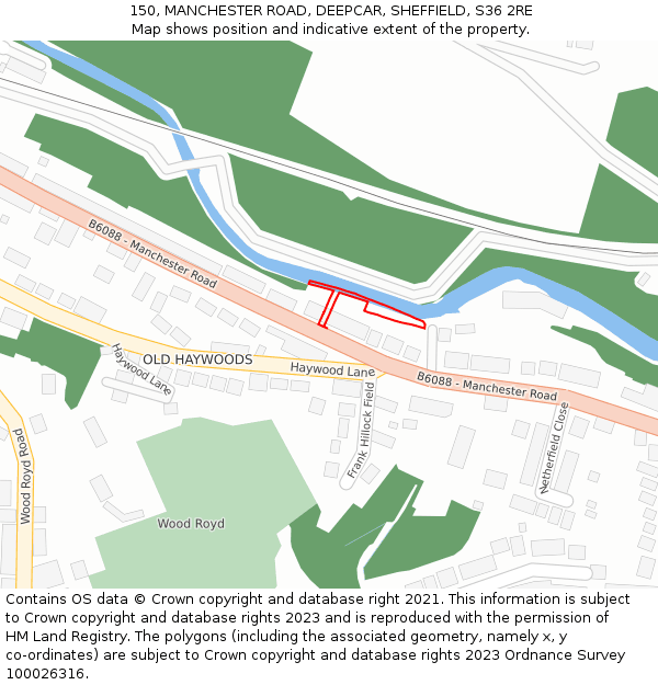 150, MANCHESTER ROAD, DEEPCAR, SHEFFIELD, S36 2RE: Location map and indicative extent of plot
