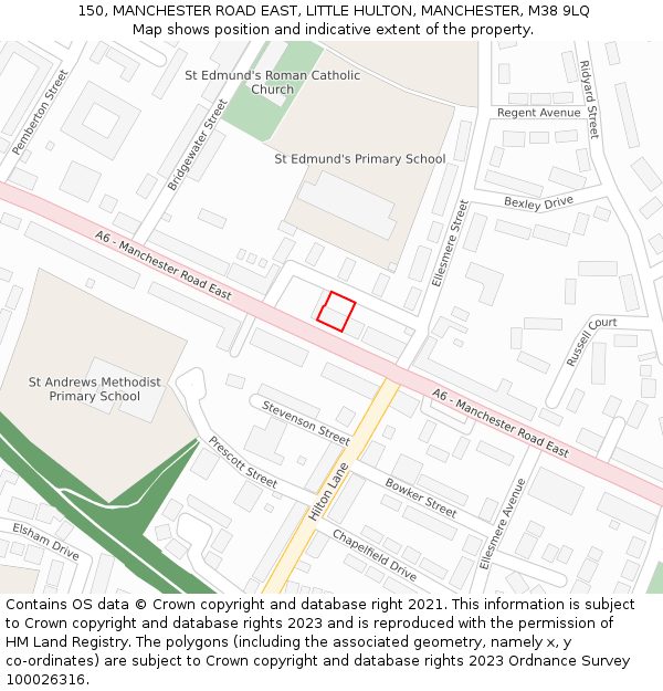 150, MANCHESTER ROAD EAST, LITTLE HULTON, MANCHESTER, M38 9LQ: Location map and indicative extent of plot