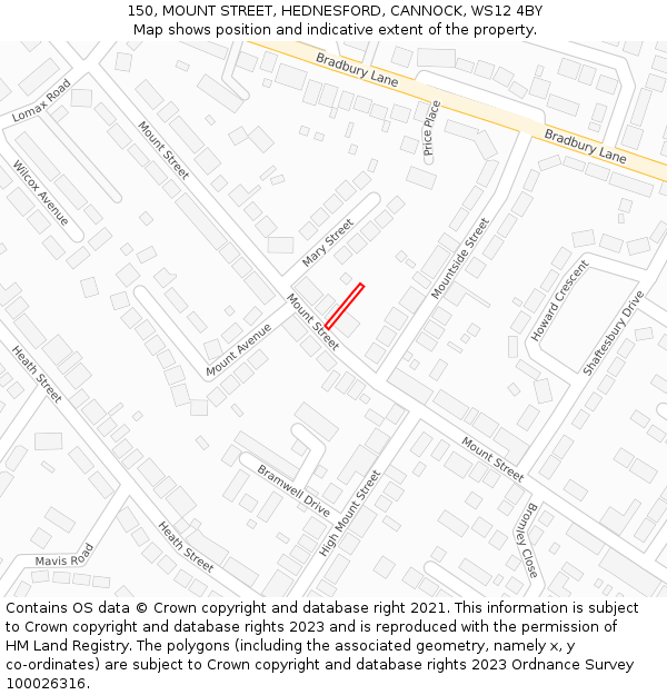 150, MOUNT STREET, HEDNESFORD, CANNOCK, WS12 4BY: Location map and indicative extent of plot