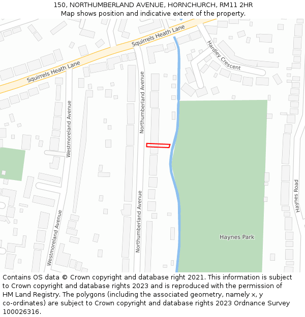 150, NORTHUMBERLAND AVENUE, HORNCHURCH, RM11 2HR: Location map and indicative extent of plot