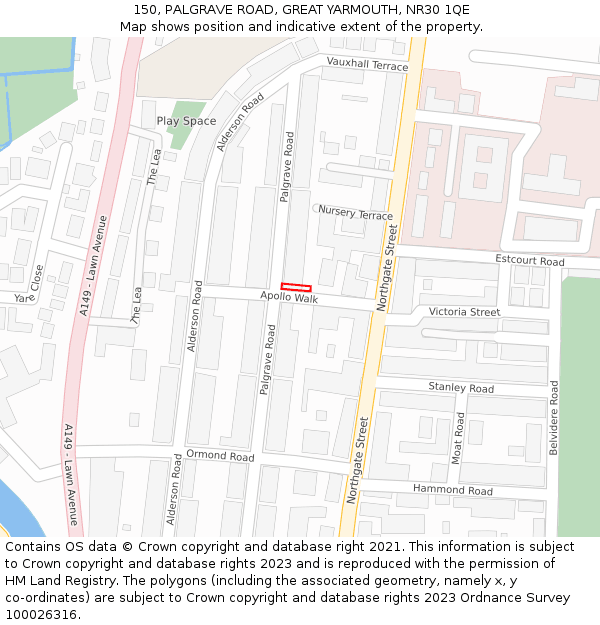 150, PALGRAVE ROAD, GREAT YARMOUTH, NR30 1QE: Location map and indicative extent of plot