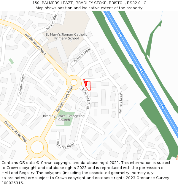 150, PALMERS LEAZE, BRADLEY STOKE, BRISTOL, BS32 0HG: Location map and indicative extent of plot