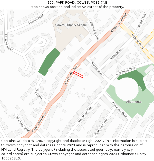 150, PARK ROAD, COWES, PO31 7NE: Location map and indicative extent of plot