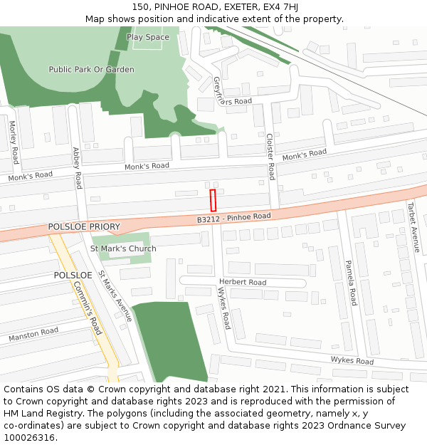 150, PINHOE ROAD, EXETER, EX4 7HJ: Location map and indicative extent of plot