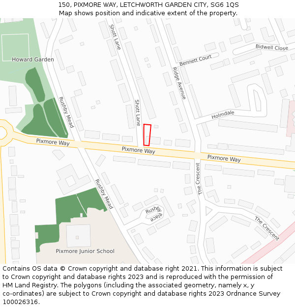 150, PIXMORE WAY, LETCHWORTH GARDEN CITY, SG6 1QS: Location map and indicative extent of plot