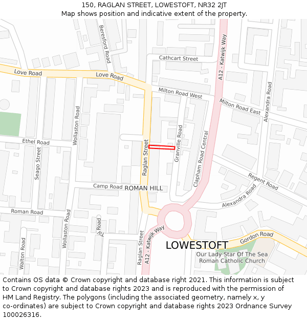 150, RAGLAN STREET, LOWESTOFT, NR32 2JT: Location map and indicative extent of plot