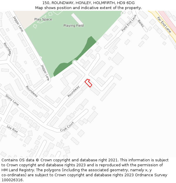 150, ROUNDWAY, HONLEY, HOLMFIRTH, HD9 6DG: Location map and indicative extent of plot