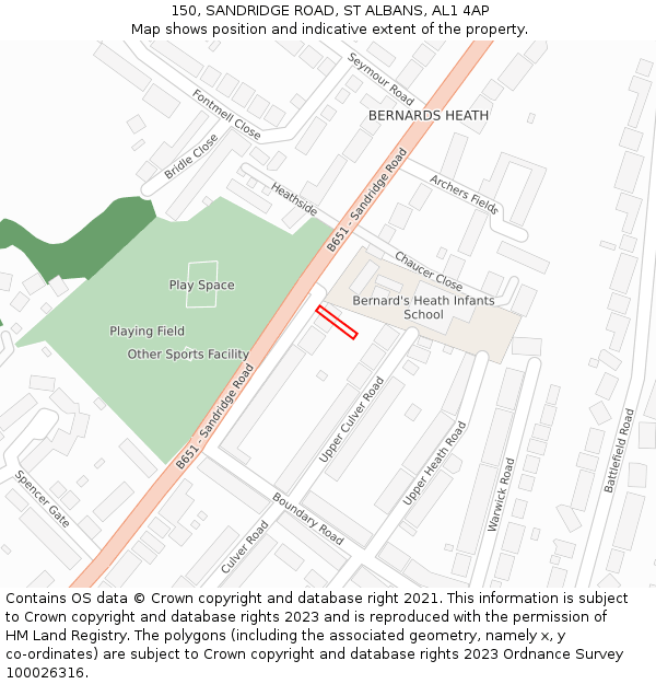 150, SANDRIDGE ROAD, ST ALBANS, AL1 4AP: Location map and indicative extent of plot