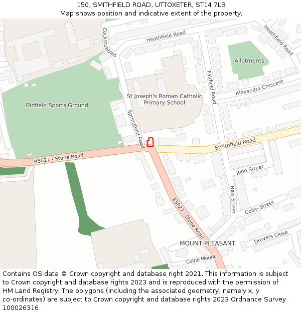 150, SMITHFIELD ROAD, UTTOXETER, ST14 7LB: Location map and indicative extent of plot