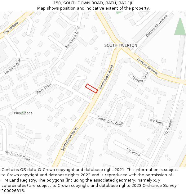 150, SOUTHDOWN ROAD, BATH, BA2 1JL: Location map and indicative extent of plot
