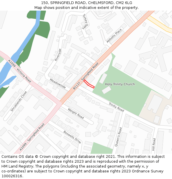 150, SPRINGFIELD ROAD, CHELMSFORD, CM2 6LG: Location map and indicative extent of plot