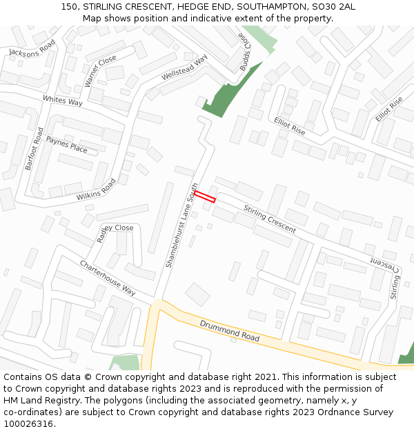 150, STIRLING CRESCENT, HEDGE END, SOUTHAMPTON, SO30 2AL: Location map and indicative extent of plot