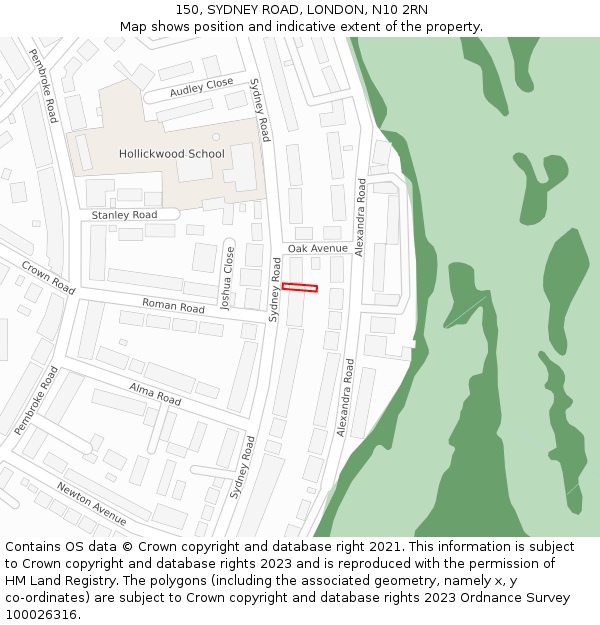 150, SYDNEY ROAD, LONDON, N10 2RN: Location map and indicative extent of plot