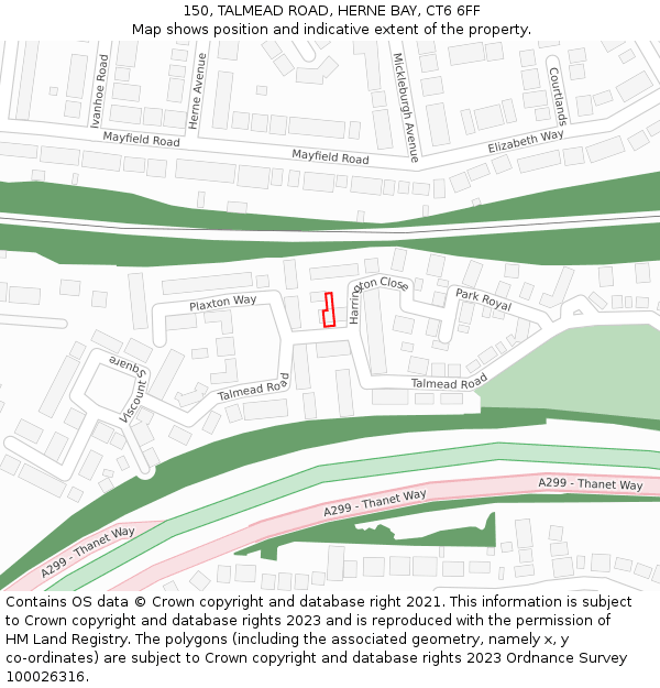 150, TALMEAD ROAD, HERNE BAY, CT6 6FF: Location map and indicative extent of plot