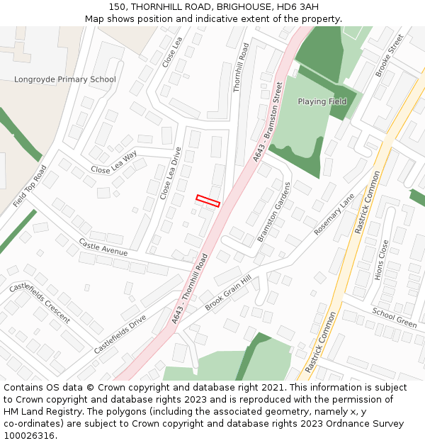 150, THORNHILL ROAD, BRIGHOUSE, HD6 3AH: Location map and indicative extent of plot