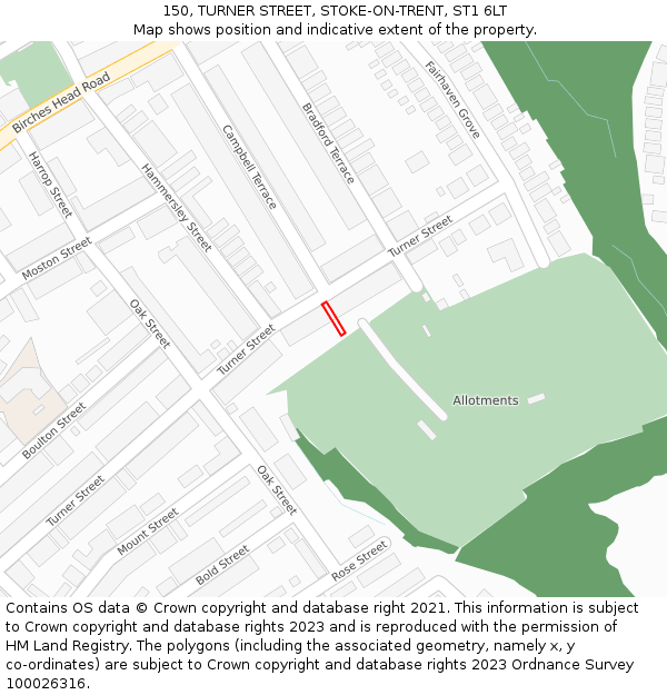 150, TURNER STREET, STOKE-ON-TRENT, ST1 6LT: Location map and indicative extent of plot