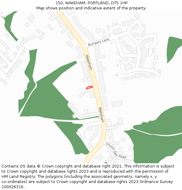 150, WAKEHAM, PORTLAND, DT5 1HP: Location map and indicative extent of plot