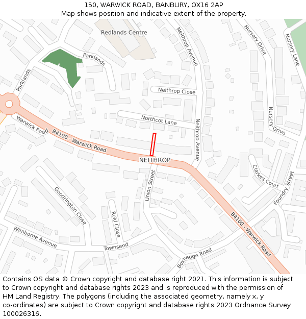 150, WARWICK ROAD, BANBURY, OX16 2AP: Location map and indicative extent of plot