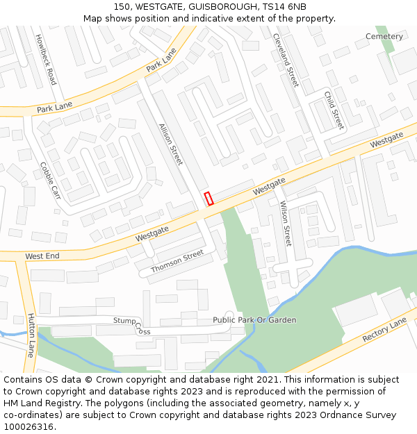150, WESTGATE, GUISBOROUGH, TS14 6NB: Location map and indicative extent of plot