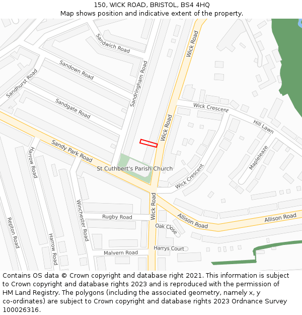 150, WICK ROAD, BRISTOL, BS4 4HQ: Location map and indicative extent of plot