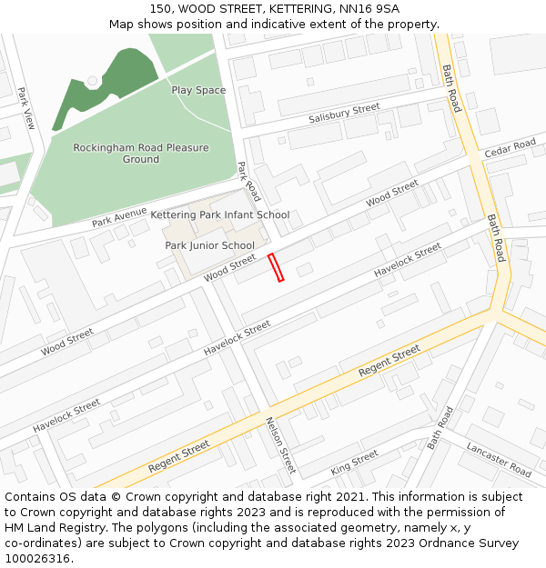 150, WOOD STREET, KETTERING, NN16 9SA: Location map and indicative extent of plot