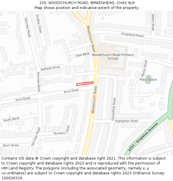 150, WOODCHURCH ROAD, BIRKENHEAD, CH42 9LR: Location map and indicative extent of plot