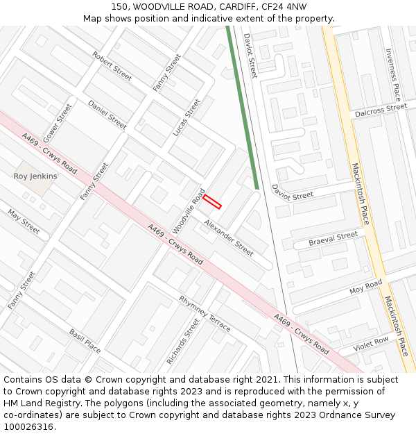 150, WOODVILLE ROAD, CARDIFF, CF24 4NW: Location map and indicative extent of plot