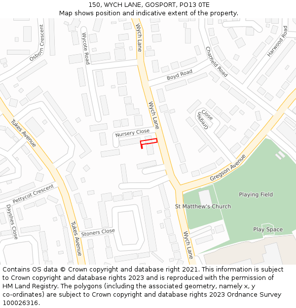 150, WYCH LANE, GOSPORT, PO13 0TE: Location map and indicative extent of plot