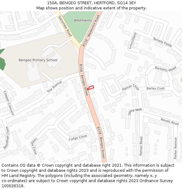 150A, BENGEO STREET, HERTFORD, SG14 3EY: Location map and indicative extent of plot