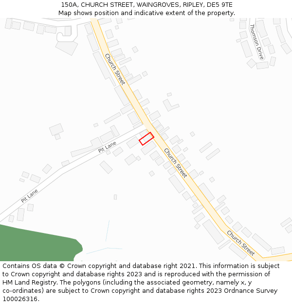 150A, CHURCH STREET, WAINGROVES, RIPLEY, DE5 9TE: Location map and indicative extent of plot