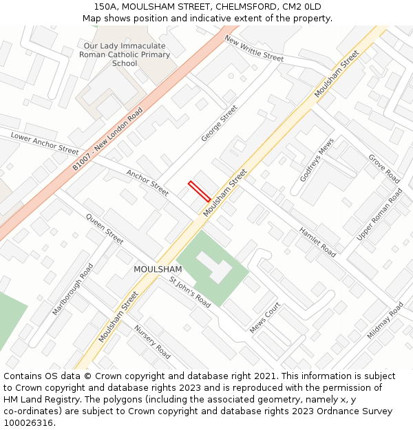 150A, MOULSHAM STREET, CHELMSFORD, CM2 0LD: Location map and indicative extent of plot