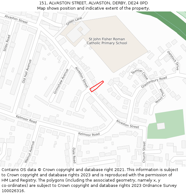 151, ALVASTON STREET, ALVASTON, DERBY, DE24 0PD: Location map and indicative extent of plot