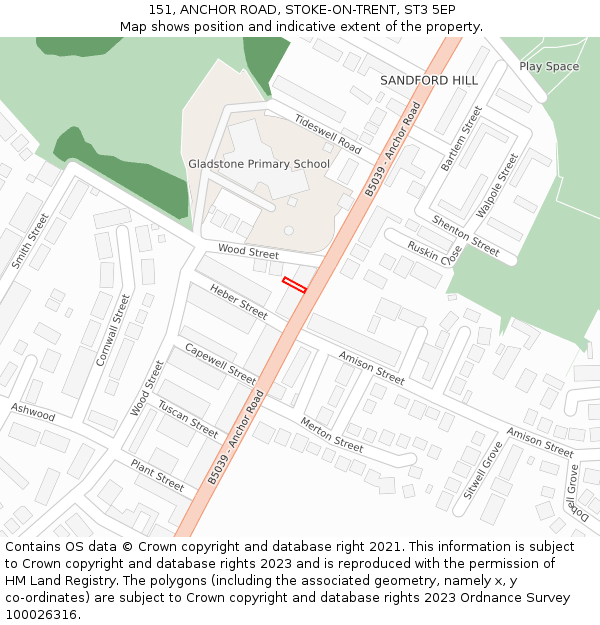 151, ANCHOR ROAD, STOKE-ON-TRENT, ST3 5EP: Location map and indicative extent of plot